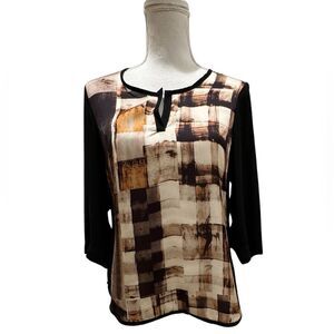 NWT Sunlight Paris Hi-Low Color Block 3/4 Sleeve Blouse. Medium